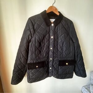 Charter Club Black Quilted Chore Barn Coat with Black Corduroy Collar Large